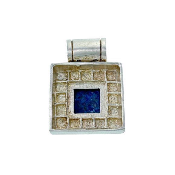 Vintage Sterling Silver 925 Geometric Lapis Lazuli Square Pendant - Picture 3 of 6
